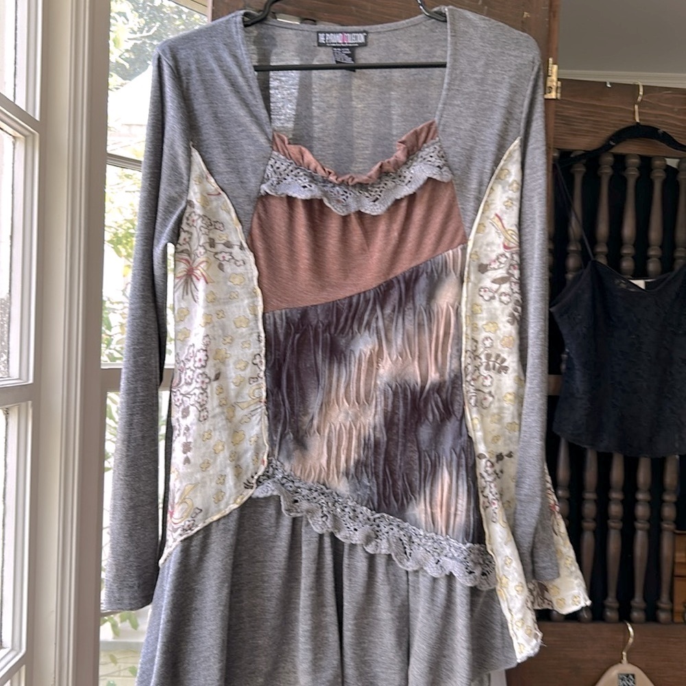 Steampunk Concert Festival Long Sleeve 80% Cotton Knit Dress Mix Media Tunic - Picture 3 of 10
